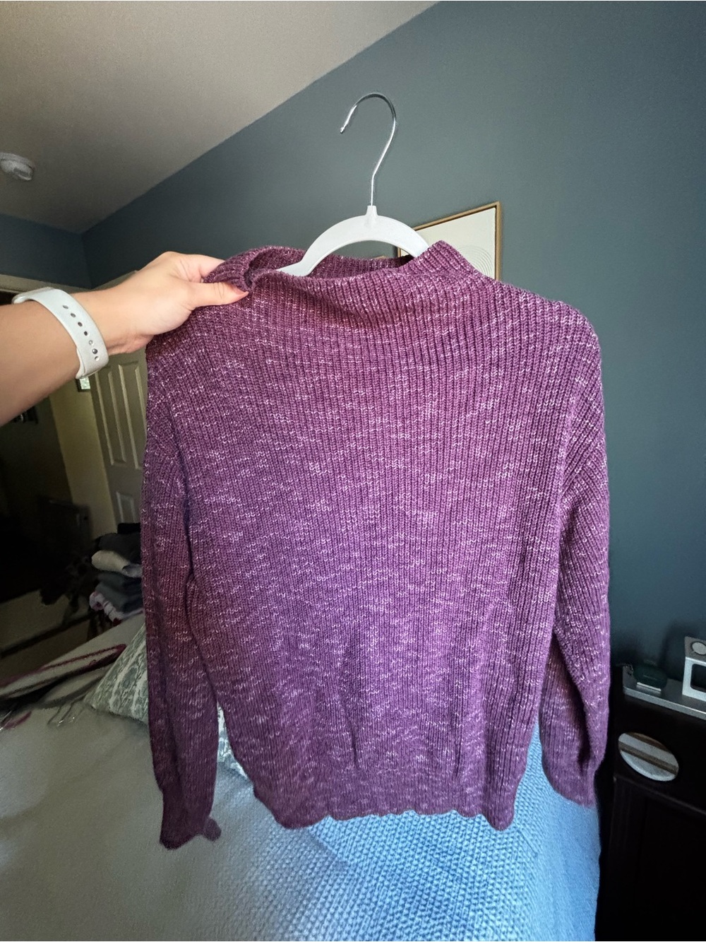 Ann Taylor Marled Plum Ribbed Mock Neck Sweater